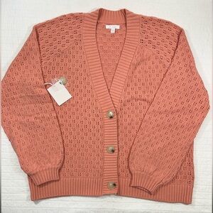 NWT Lauren Conrad three-button knit cardigan, peach; Size XXL